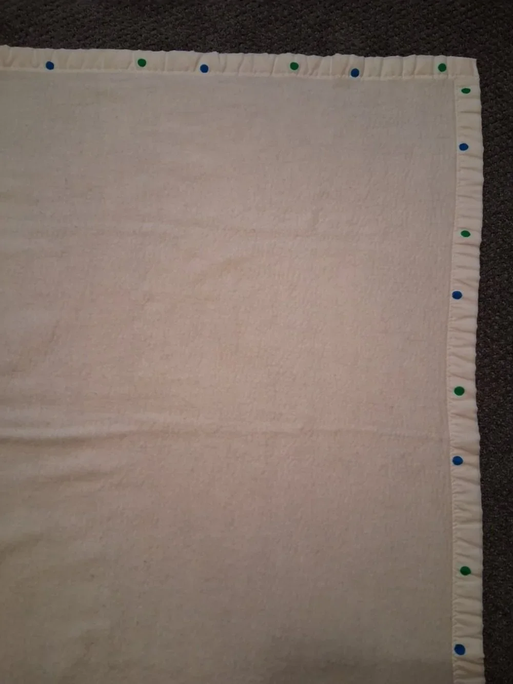 Vtg Disney Mickey Mouse & Dinosaur Acrylic Baby Blanket Polka Dot Trim USA